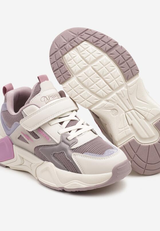 Beżowe Buty Sportowe Sneakersy z Rzepem na Tłoczonej Podeszwie Azrivae 3