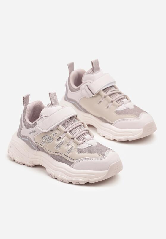 Fioletowe Buty Sportowe Sneakersy z Rzepem i Brokatem Ularienna 2