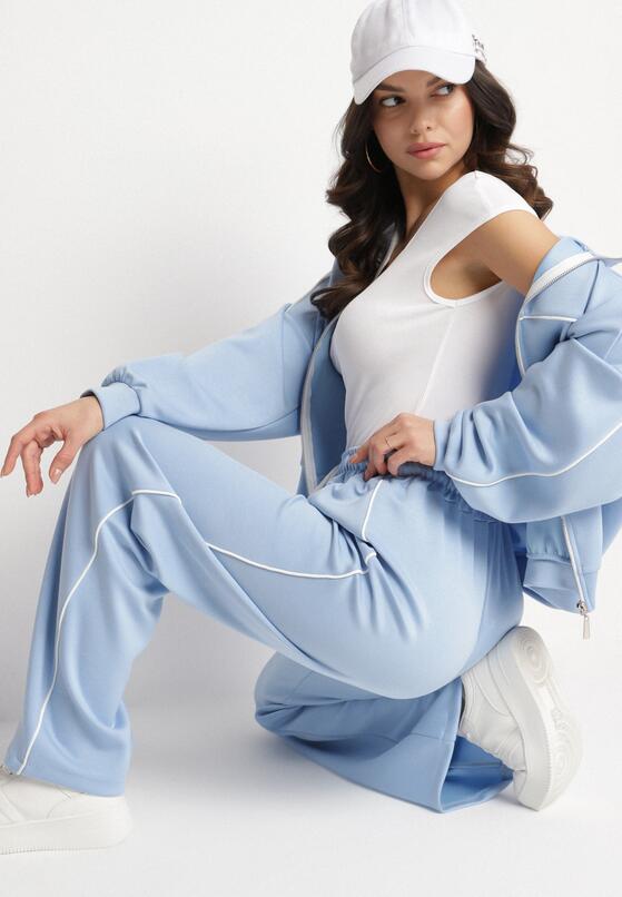 Niebieski Komplet Dresowy z Wiskozą w Stylu Retro Bluza i Szerokie Spodnie Lavriz 4