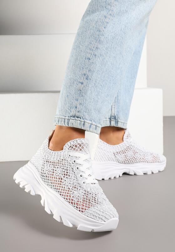 Białe Sneakersy z Siateczkową Cholewką Toliriva 2