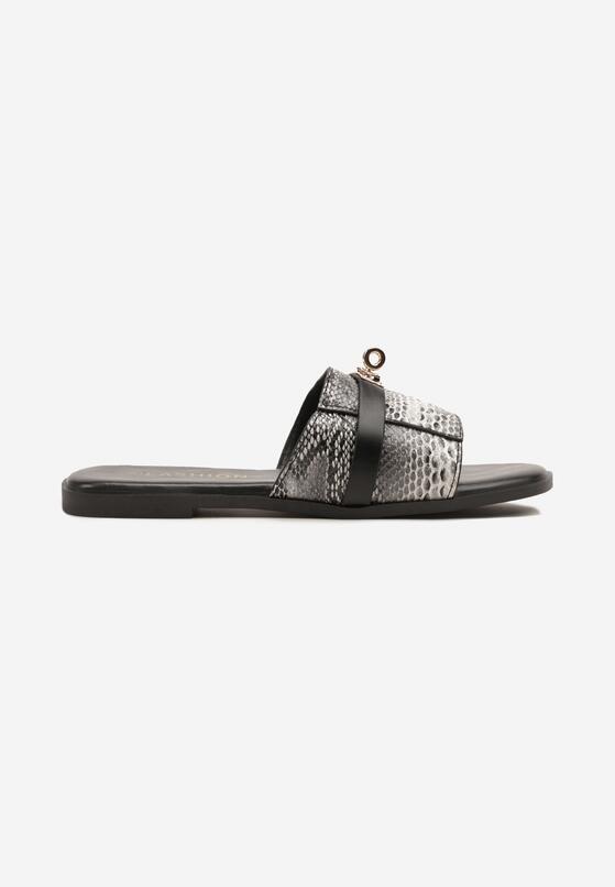 Papuci Negru cu print piele de șarpe 4