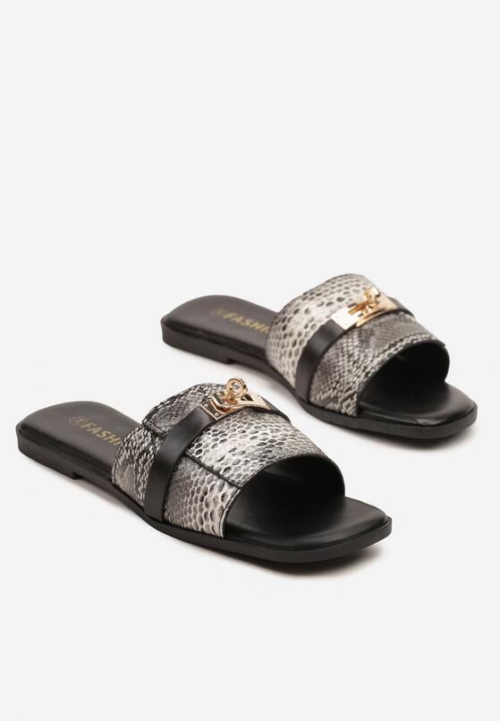 Papuci Negru cu print piele de șarpe 5