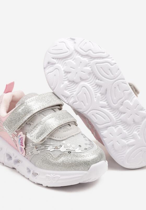Srebrne Buty Sportowe Sneakersy z Tłoczonymi Motylkami Ularitia 3