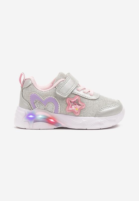 Srebrne Buty Sportowe Sneakersy z Sercem Ledami i Gwiazdkami Ulamaris 1