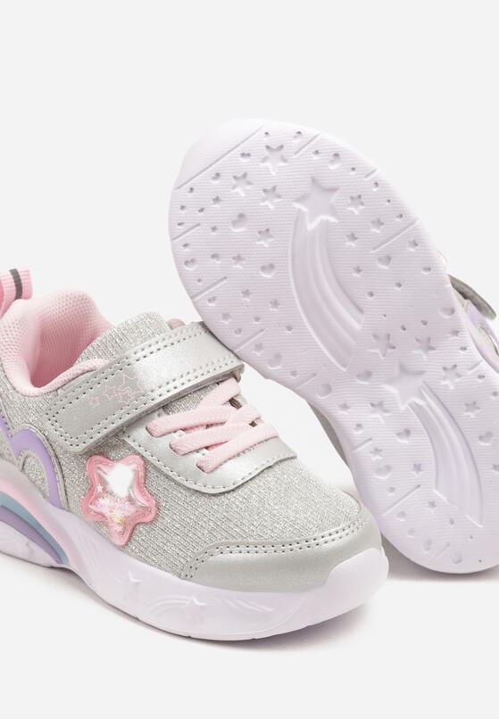 Srebrne Buty Sportowe Sneakersy z Sercem Ledami i Gwiazdkami Ulamaris 3