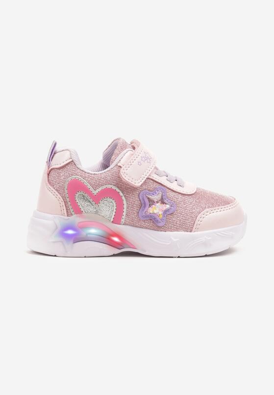Różowe Buty Sportowe Sneakersy z Sercem Ledami i Gwiazdkami Ulamaris 1