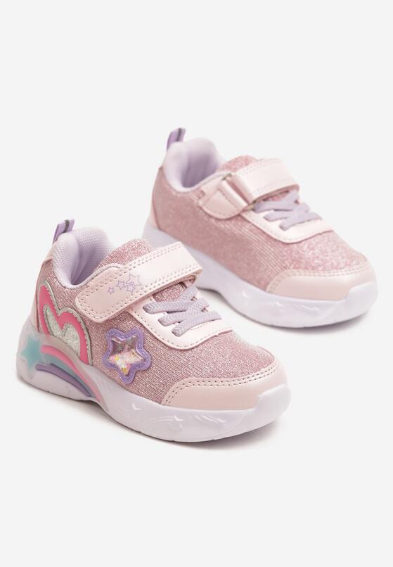 Różowe Buty Sportowe Sneakersy z Sercem Ledami i Gwiazdkami Ulamaris 2