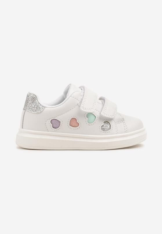 Biało-Srebrne Buty Sportowe Sneakersy Ozdobione Brokatowymi Sercami Uladwena 1