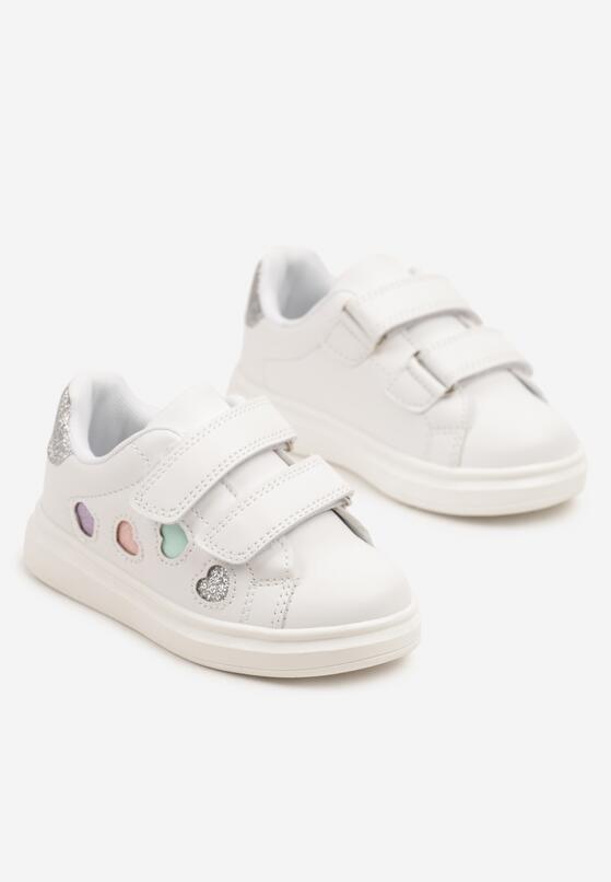 Biało-Srebrne Buty Sportowe Sneakersy Ozdobione Brokatowymi Sercami Uladwena 2