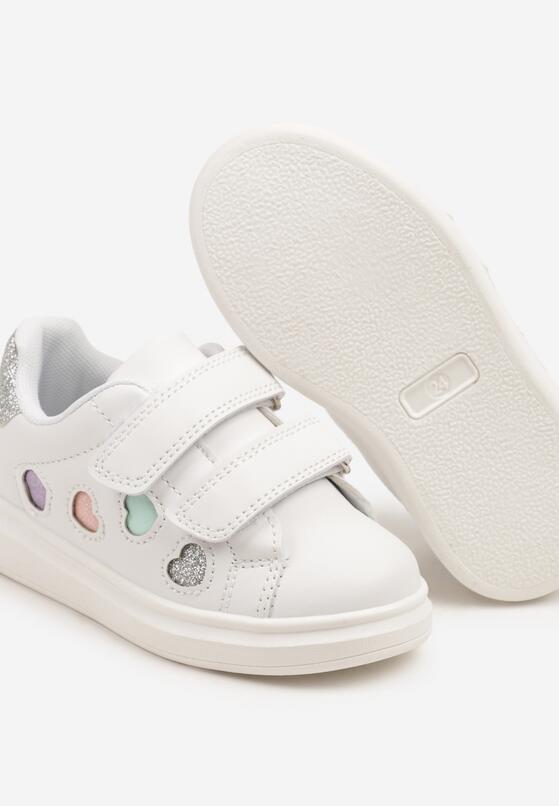 Biało-Srebrne Buty Sportowe Sneakersy Ozdobione Brokatowymi Sercami Uladwena 3