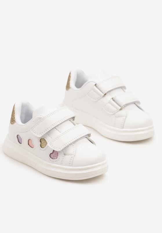 Biało-Złote Buty Sportowe Sneakersy Ozdobione Brokatowymi Sercami Uladwena 2