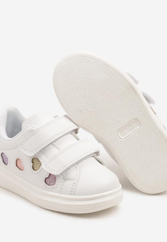 Biało-Złote Buty Sportowe Sneakersy Ozdobione Brokatowymi Sercami Uladwena 3