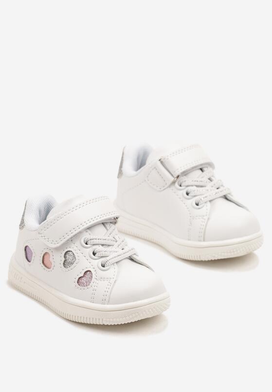 Biało-Srebrne Buty Sportowe Sneakersy z Brokatowymi Sercami Ulaveris 2