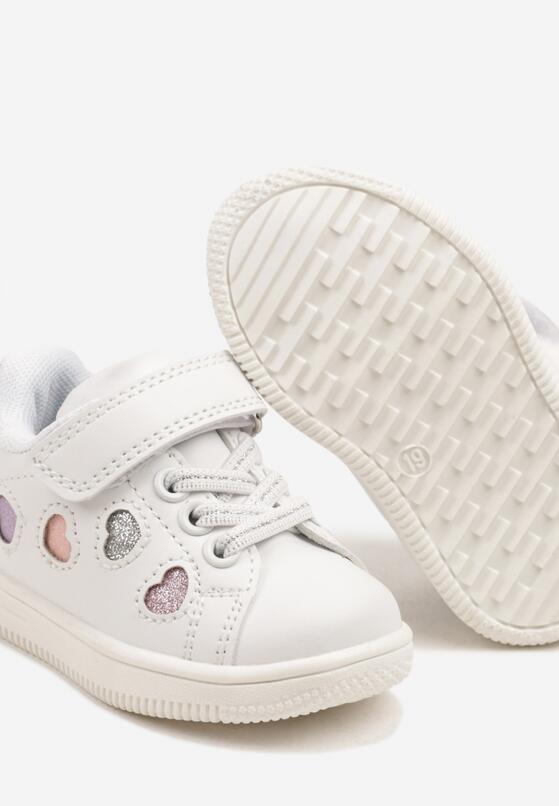 Biało-Srebrne Buty Sportowe Sneakersy z Brokatowymi Sercami Ulaveris 3