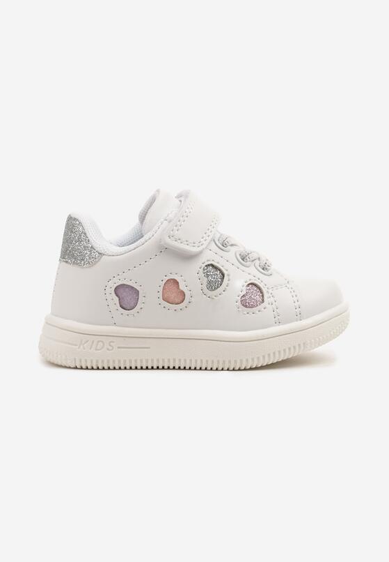 Biało-Różowe Buty Sportowe Sneakersy z Brokatowymi Sercami Ulaveris 1