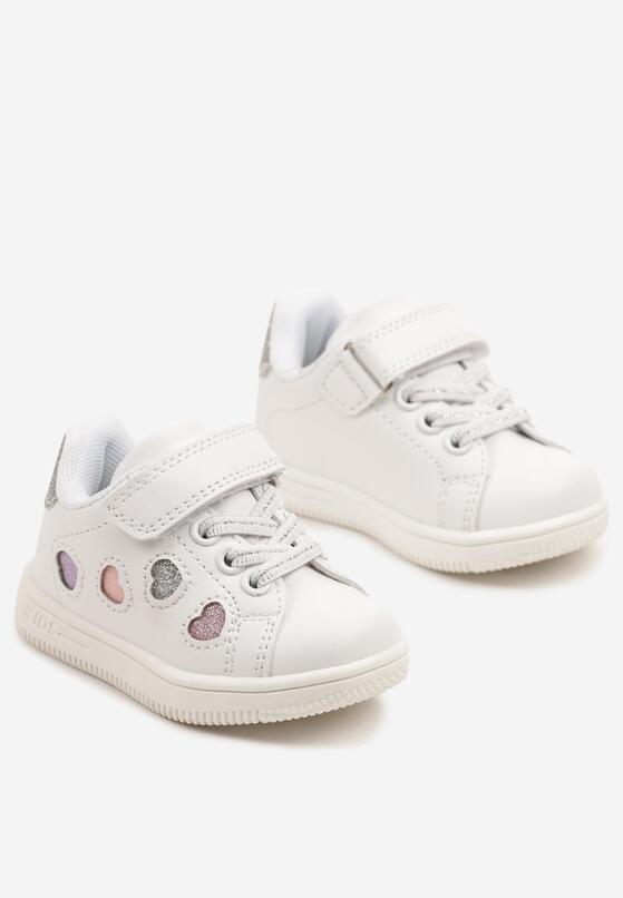 Biało-Różowe Buty Sportowe Sneakersy z Brokatowymi Sercami Ulaveris 2