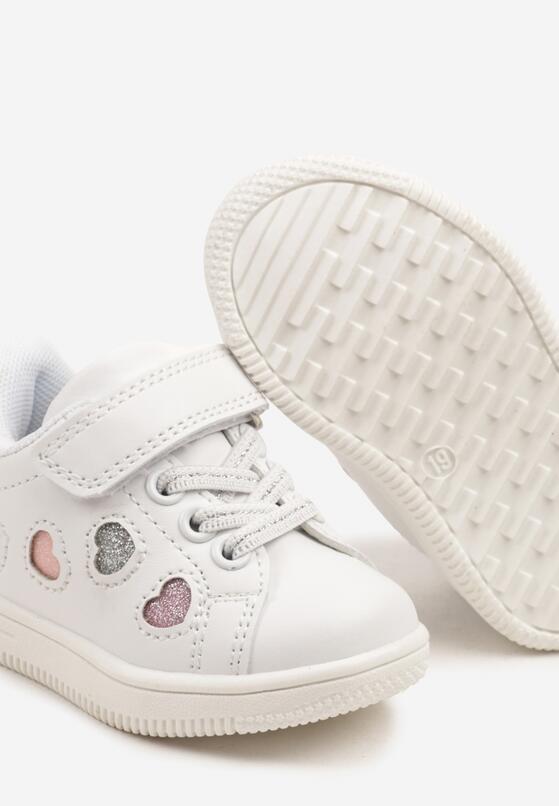 Biało-Różowe Buty Sportowe Sneakersy z Brokatowymi Sercami Ulaveris 3