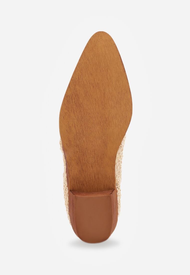 Jasnobeżowe Ażurowe Botki w Stylu Kowbojek na Stożku ze Skórzaną Wkładką Xalozi 7