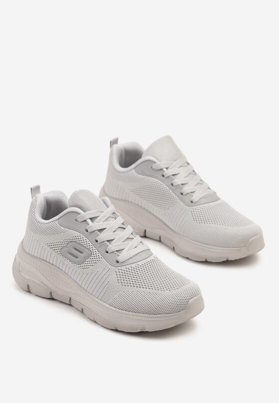 Szare Buty Sportowe Sneakersy z Siateczki z Aplikacją na Grubej Podeszwie Sonoriela 5