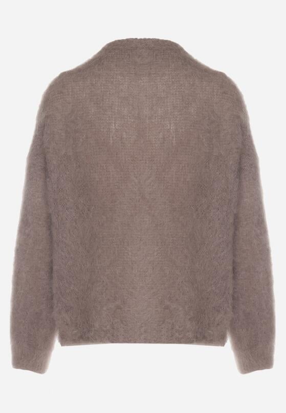 Beżowy Moherowy Kardigan o Klasycznym Kroju Korenno 7