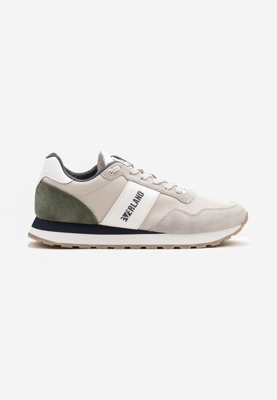 Szaro-Białe Skórzane Buty Sportowe Sneakersy z Napisem Polzeki 1