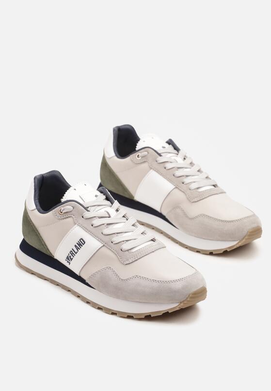 Szaro-Białe Skórzane Buty Sportowe Sneakersy z Napisem Polzeki 2