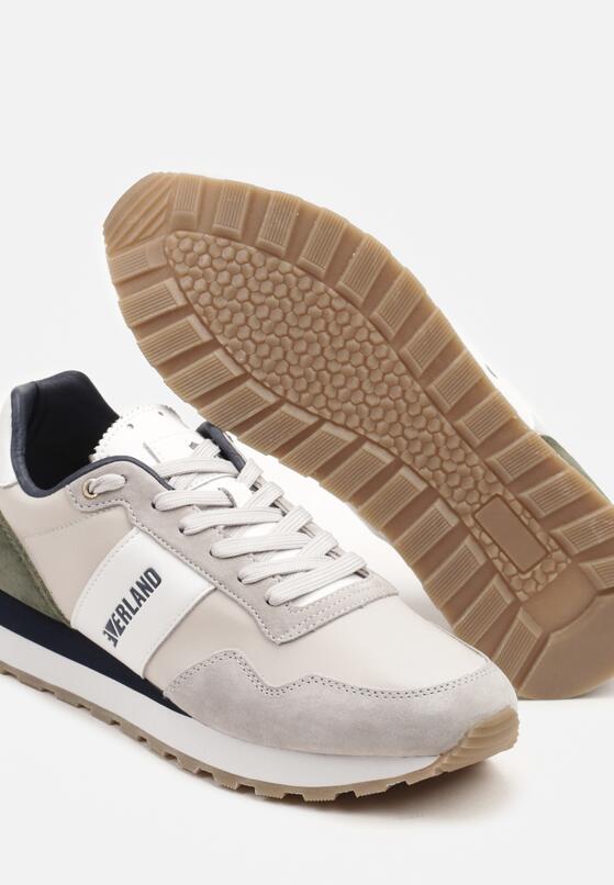 Szaro-Białe Skórzane Buty Sportowe Sneakersy z Napisem Polzeki 3
