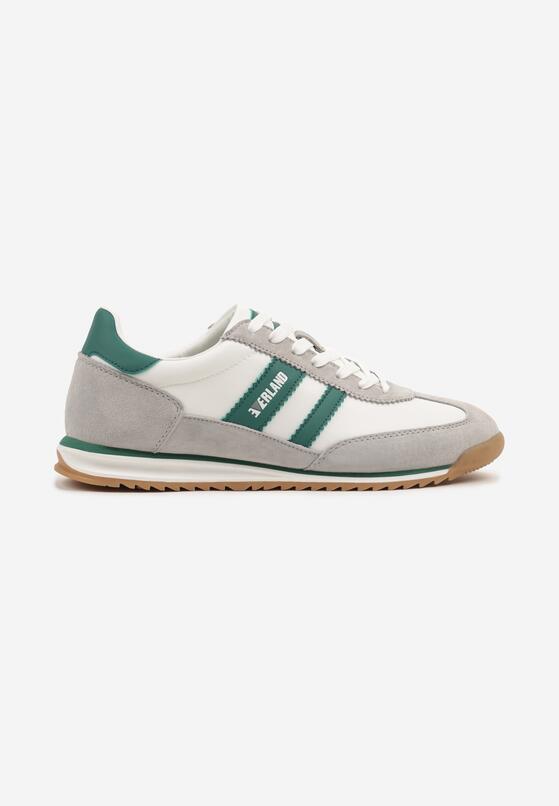 Szaro-Zielone Buty Sportowe w Stylu Kultowych Tenisówek ze Skórzaną Wkładką Falritia 1