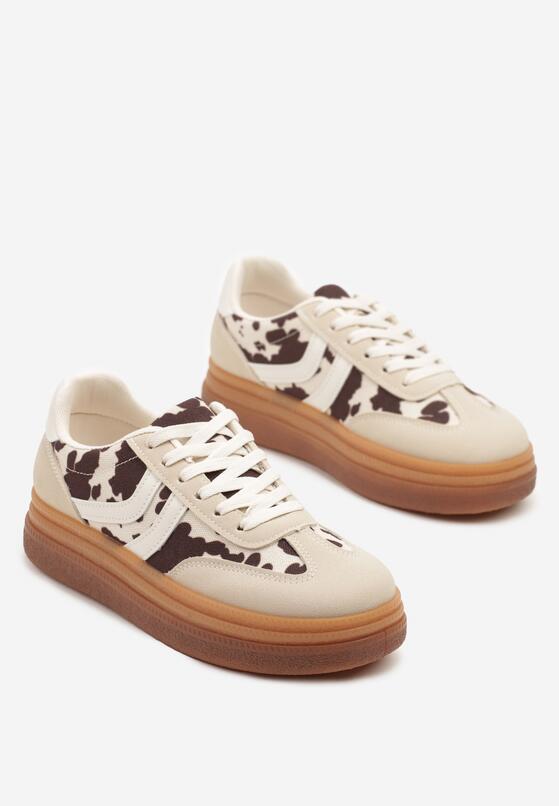 Beżowo-Brązowe Sneakersy w Stylu Tenisówek w Łaty Polella 5