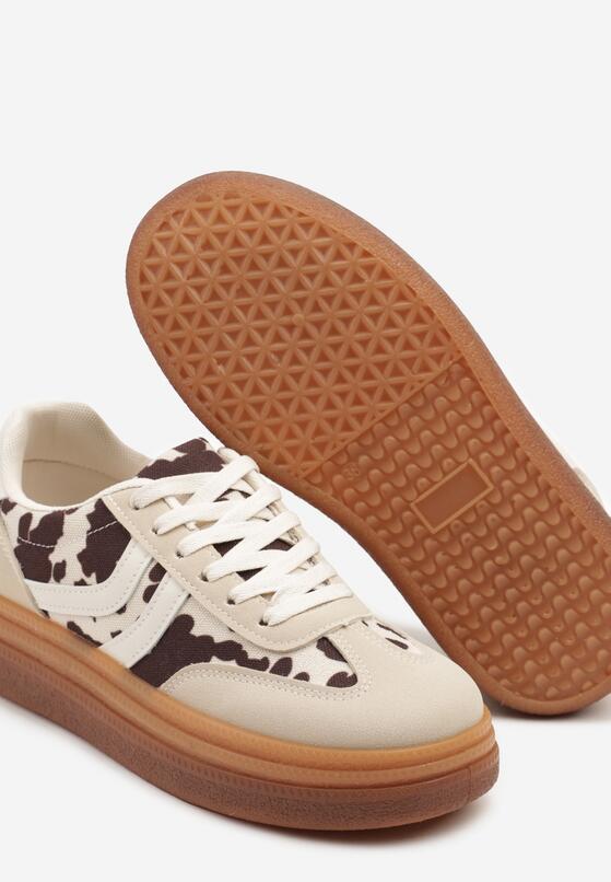 Beżowo-Brązowe Sneakersy w Stylu Tenisówek w Łaty Polella 6