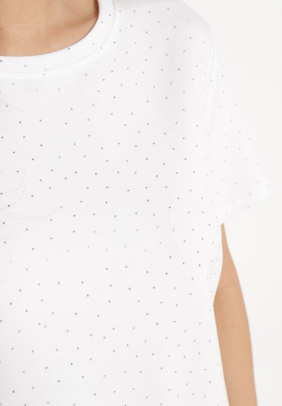 Biały T-shirt z Wiskozą Ozdobiony Cyrkoniami Hirritia 5
