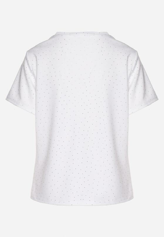 Biały T-shirt z Wiskozą Ozdobiony Cyrkoniami Hirritia 7