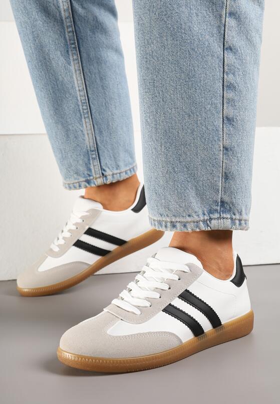 Białe Sneakersy w Stylu Klasycznych Tenisówek z Ozdobnymi Przeszyciami Revasa 3