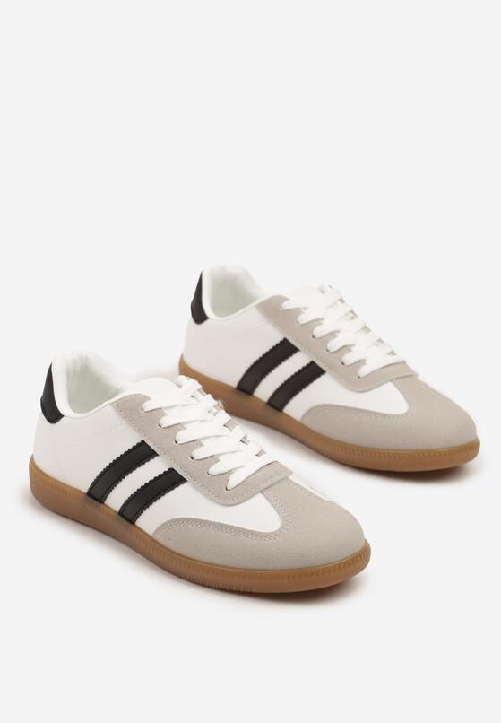 Białe Sneakersy w Stylu Klasycznych Tenisówek z Ozdobnymi Przeszyciami Revasa 5