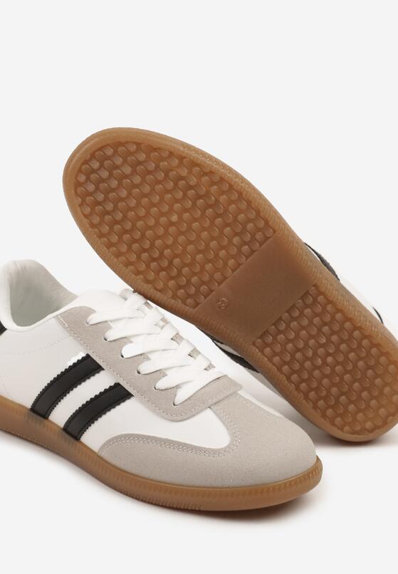 Białe Sneakersy w Stylu Klasycznych Tenisówek z Ozdobnymi Przeszyciami Revasa 6