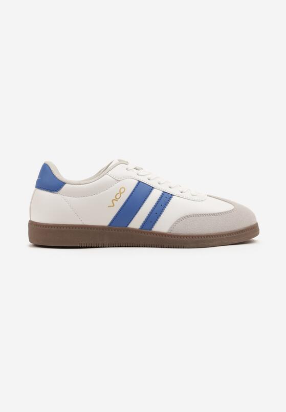 Biało-Niebieskie Płaskie Klasyczne Buty Sportowe Sneakersy ze Sznurowaniem z Ozdobnym Noskiem i Paskami Timaela 1