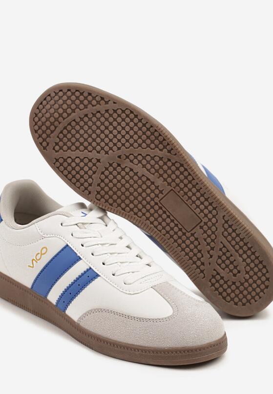 Biało-Niebieskie Płaskie Klasyczne Buty Sportowe Sneakersy ze Sznurowaniem z Ozdobnym Noskiem i Paskami Timaela 3