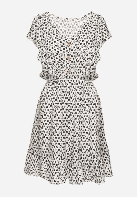 Biała Rozkloszowana Bawełniana Sukienka na Ramiączkach z Falbanami Tesly 6