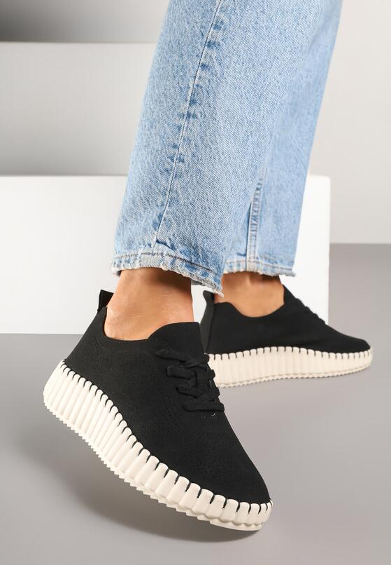 Czarne Ażurowe Sneakersy na Grubej Podeszwie z Tłoczeniem Ronele 2