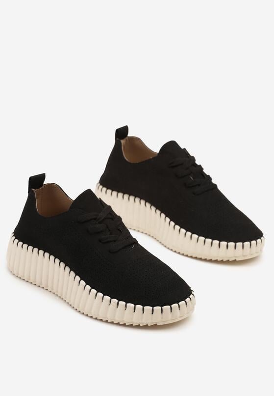 Czarne Ażurowe Sneakersy na Grubej Podeszwie z Tłoczeniem Ronele 5