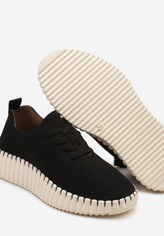 Czarne Ażurowe Sneakersy na Grubej Podeszwie z Tłoczeniem Ronele 6