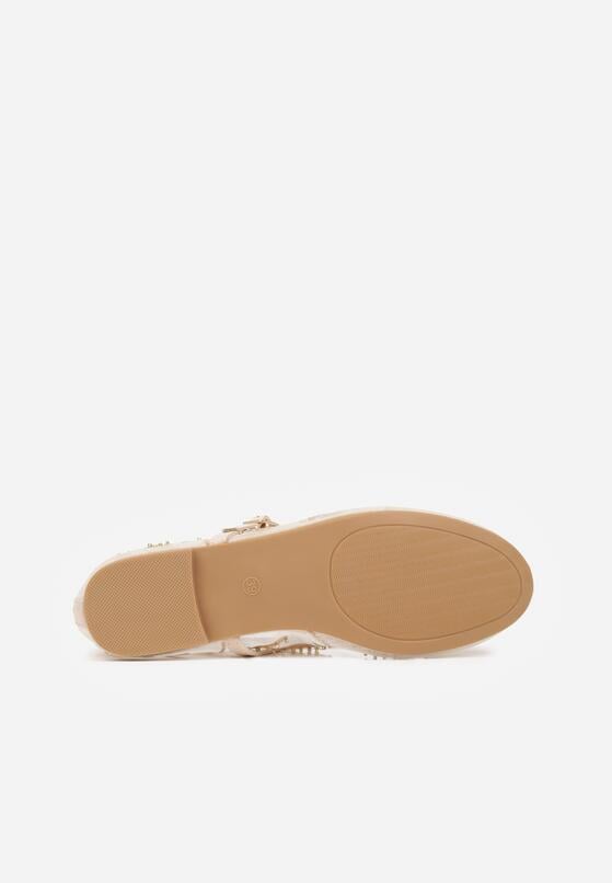 Beżowe Balerinki z Siateczki Ozdobione Haftami ze Sprzączką Divalen 9