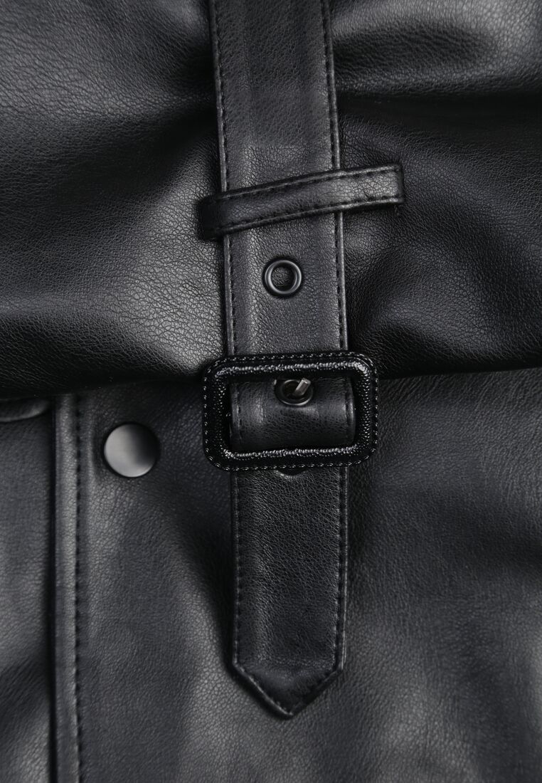 Czarna Kurtka Ramoneska o Krótkim Fasonie Typu Trencz Nilanelia 8