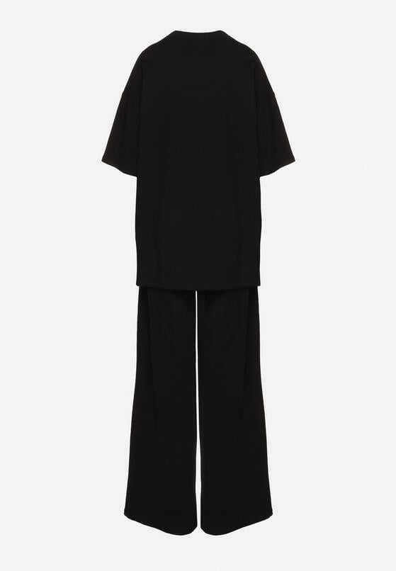 Czarny Bawełniany Komplet Szerokie Spodnie i T-shirt z Rozcięciami Norpio 7