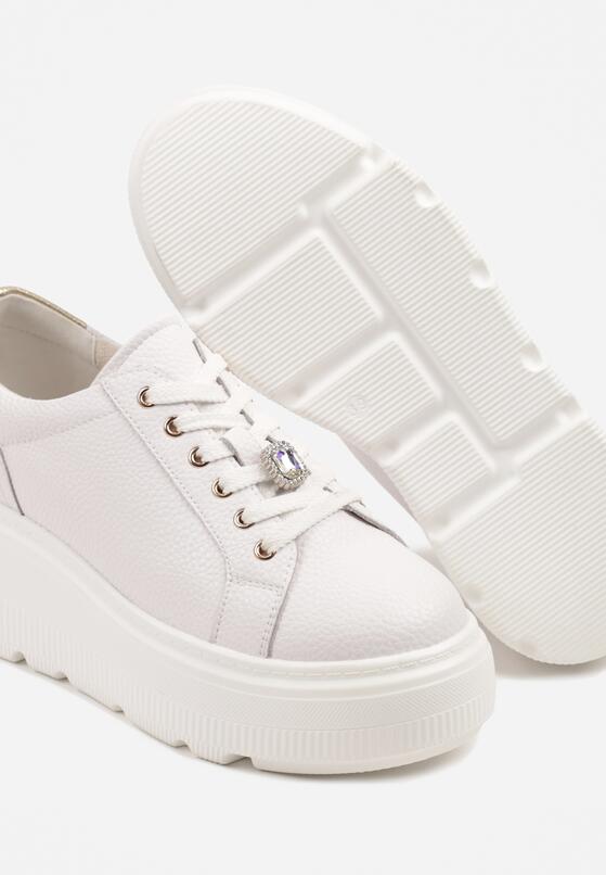 Białe Skórzane Sneakersy na Grubej Podeszwie z Metaliczną Wstawką Remalia 6