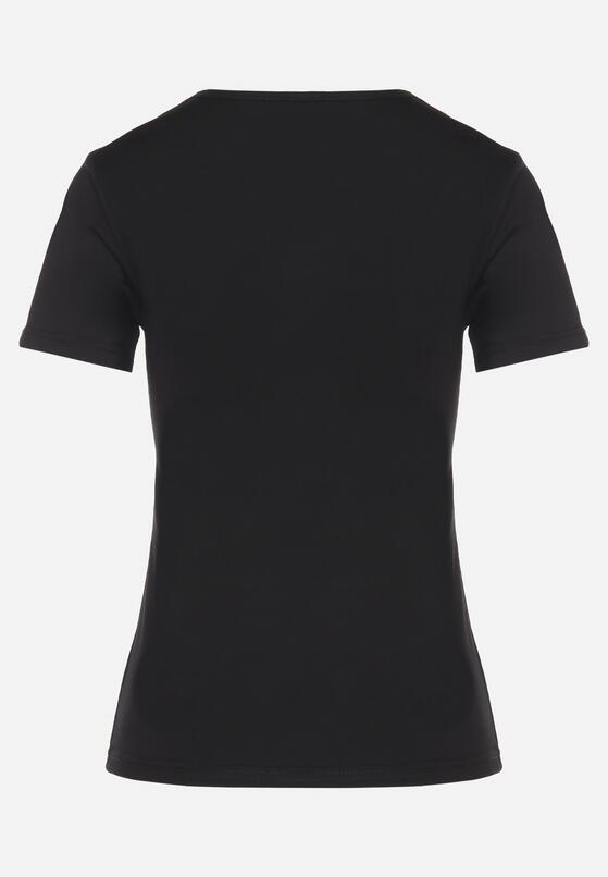 Czarny Bawełniany T-shirt z Motywem Ważki i Cyrkoniami Ulimira 7