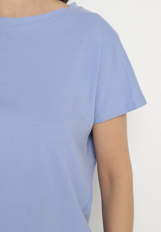 Niebieski T-shirt z Bawełny z Ozdobnym Wiązaniem Sunitra 5