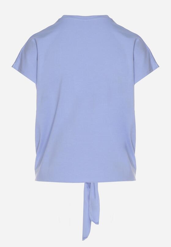 Niebieski T-shirt z Bawełny z Ozdobnym Wiązaniem Sunitra 7