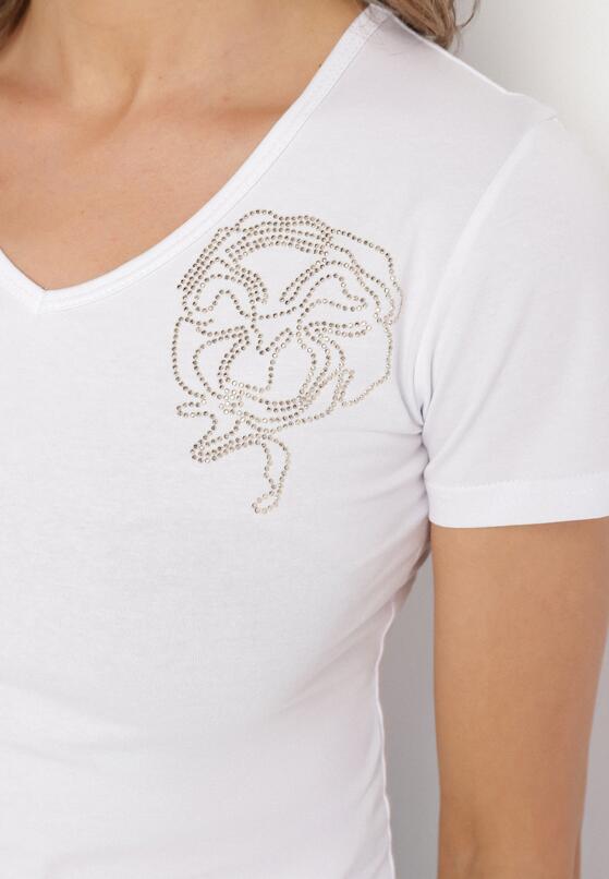 Biały T-shirt z Bawełny z Cyrkoniowym Wzorem Uliavira 5