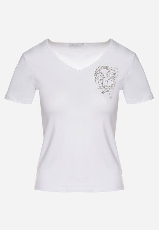 Biały T-shirt z Bawełny z Cyrkoniowym Wzorem Uliavira 6